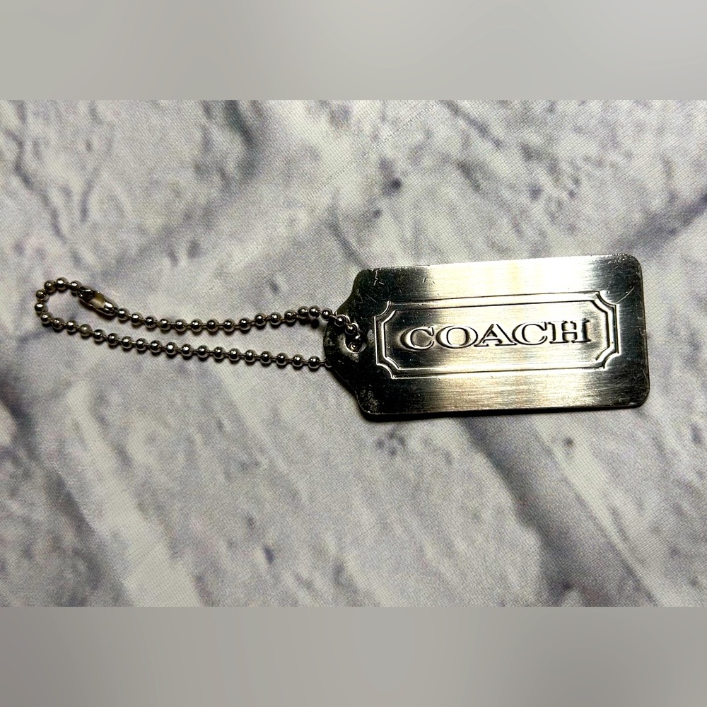 Coach Signature Logo Metal Hangtag Purse Charm Silver-tone